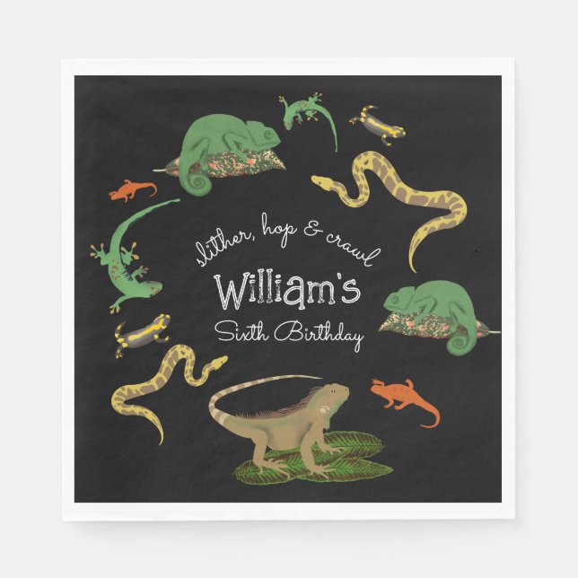 Guardanapo De Papel Réptil, Festa Aniversário de criança de Anfíbios d (Frente)