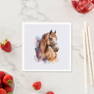 Guardanapo De Papel Retrato de cabeça de cavalo marrom em aquarela