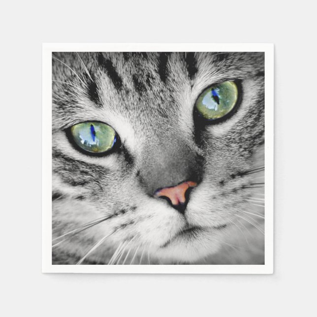 Guardanapo De Papel Retrato de gato verde-claro (Frente)