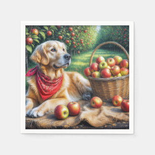 Guardanapo De Papel Retriever De ouros No Pomar De Maçã