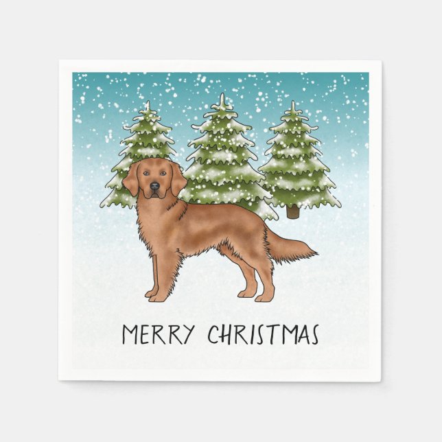 Guardanapo De Papel Retriever Dourado Vermelho Natal Inverno Azul (Frente)