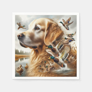Guardanapo De Papel Retriever ouro Com Patos Alardes