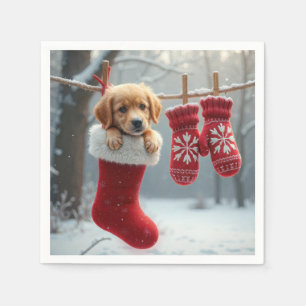 Guardanapo De Papel Retriever Ouro de Natal em um Stocks