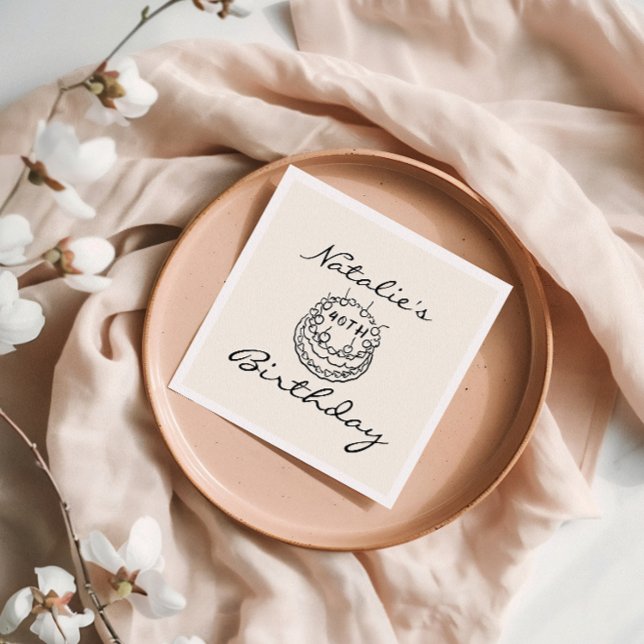 Guardanapo De Papel Retro 40ª Mão Desenhada Bolo 40 Diversão Aniversár (Criador carregado)