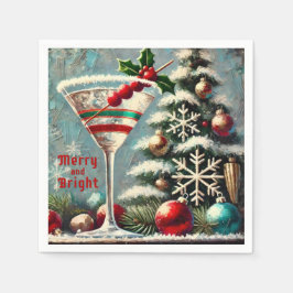 Guardanapo De Papel Retro 50s Cranberry Snowflake Martini de Natal