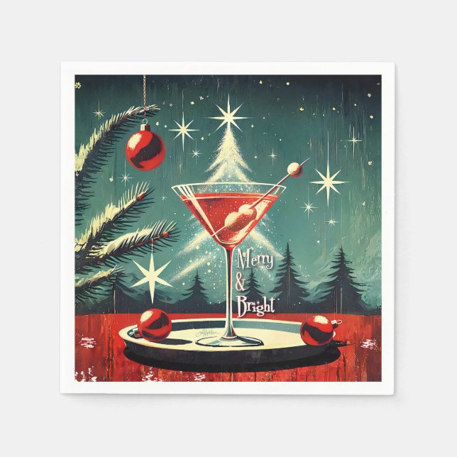 Guardanapo De Papel Retro 50s Snow Flurry Christmas Tree Martini (Frente)