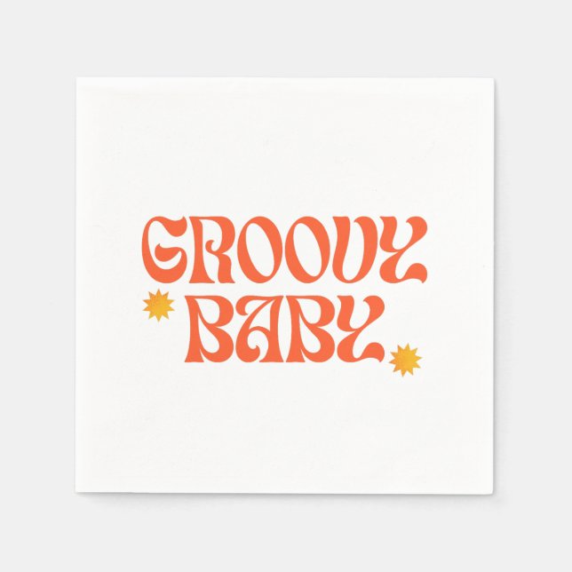 Guardanapo De Papel Retro 70s Mostarda Laranja Hippie Groovy Baby (Frente)