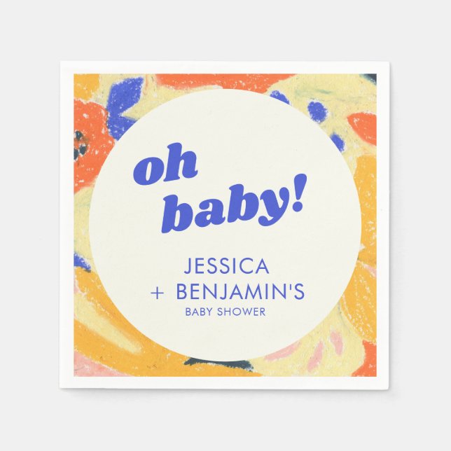 Guardanapo De Papel Retro Abstract Botanical Fun Baby Shower Custom (Frente)