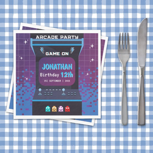 Guardanapo De Papel Retro Arcade Birthday Party | Game On Design (Criador carregado)