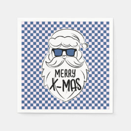 Guardanapo De Papel Retro Azul Rosa Xadrez Papai Noel Natal 
