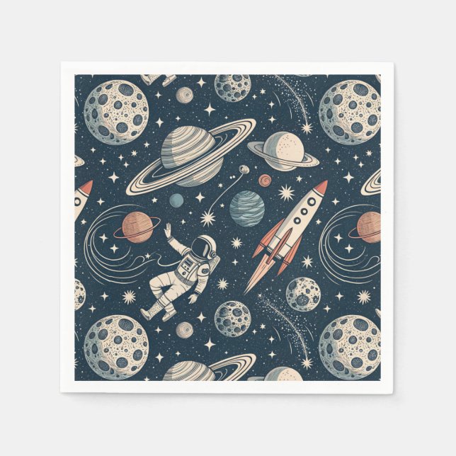 Guardanapo De Papel Retro Blue Galaxy Exploration (Frente)