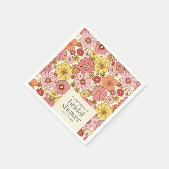 Guardanapo De Papel Retro Boho Rosa Amarelo Floral Chá de Noiva Person (Canto)