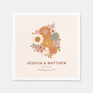 Guardanapo De Papel Retro Boho Terracota Floral Nome Personalizado Cas