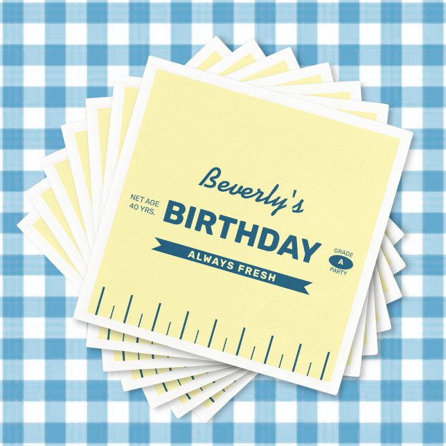 Guardanapo De Papel Retro Butter Stick Personalized Birthday Party (Custom yellow butter stick napkins for a fresh birthday celebration for any year.)