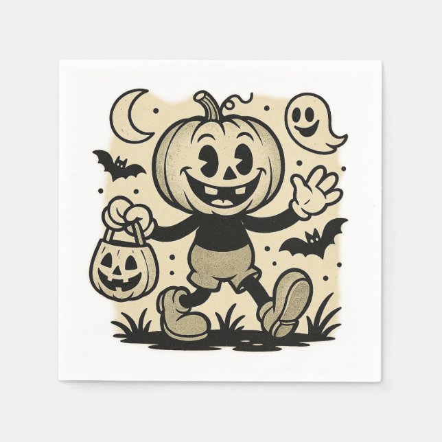 Guardanapo De Papel Retro cartoon-inspired pumpkin Halloween napkins (Frente)