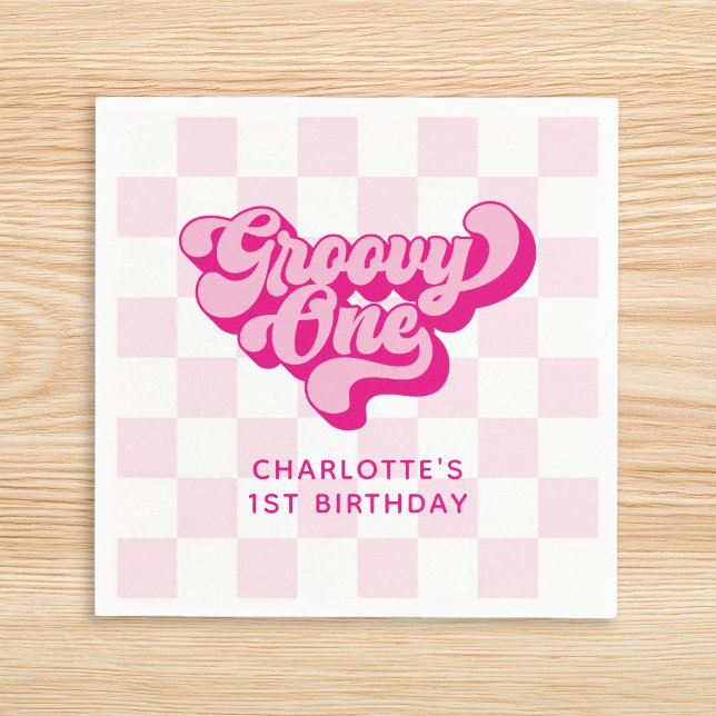 Guardanapo De Papel Retro Checker Rosa Quente Groovy One (Retro Checker Hot Pink Groovy One Napkins)