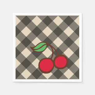 Guardanapo De Papel Retro Cherry Gingham Picnic Party Napkins