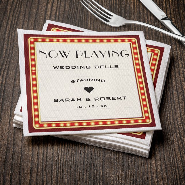 Guardanapo De Papel Retro Cinema Theater - Sinal de Casamento Vermelho (Retro Cinema Theater Marquee Sign Red Wedding Napkins
)