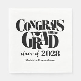 Guardanapo De Papel Retro Class of Congrats Graduation Black 