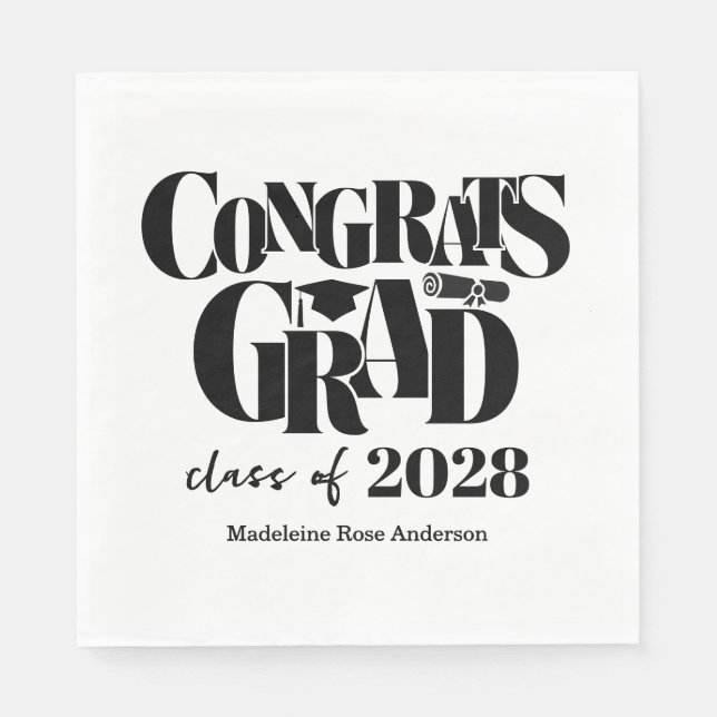 Guardanapo De Papel Retro Class of Congrats Graduation Black  (Frente)