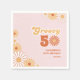 Guardanapo De Papel Retro Daisy Boho Laranja Rosa 50º Aniversário