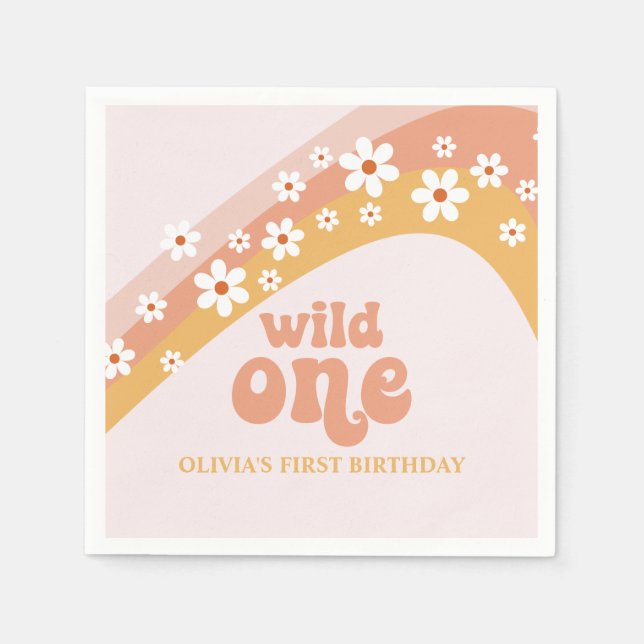 Guardanapo De Papel Retro Daisy Boho Wild One Rainbow Napkins (Frente)