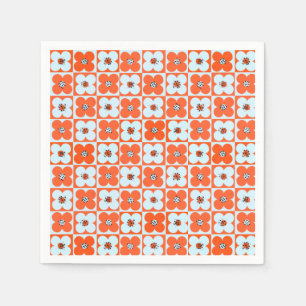 Guardanapo De Papel Retro Daisy Checkered Orange Paper Napkin