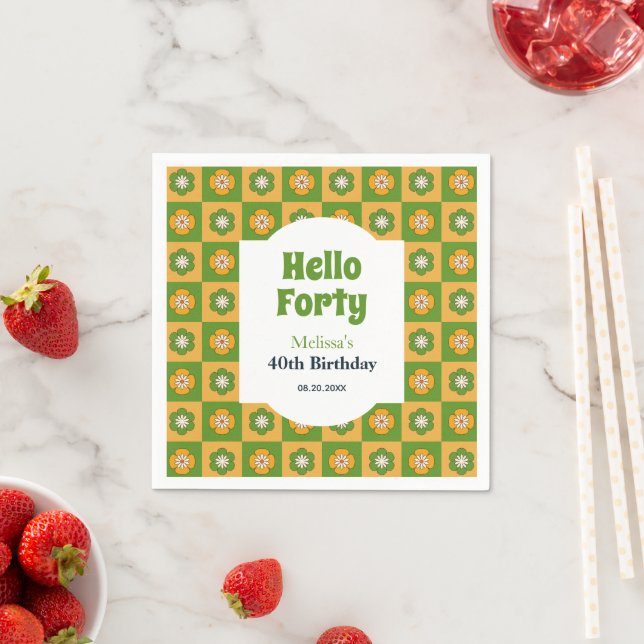 Guardanapo De Papel Retro Daisy Flower Verificado Olá Quarenta Anivers (Insitu)