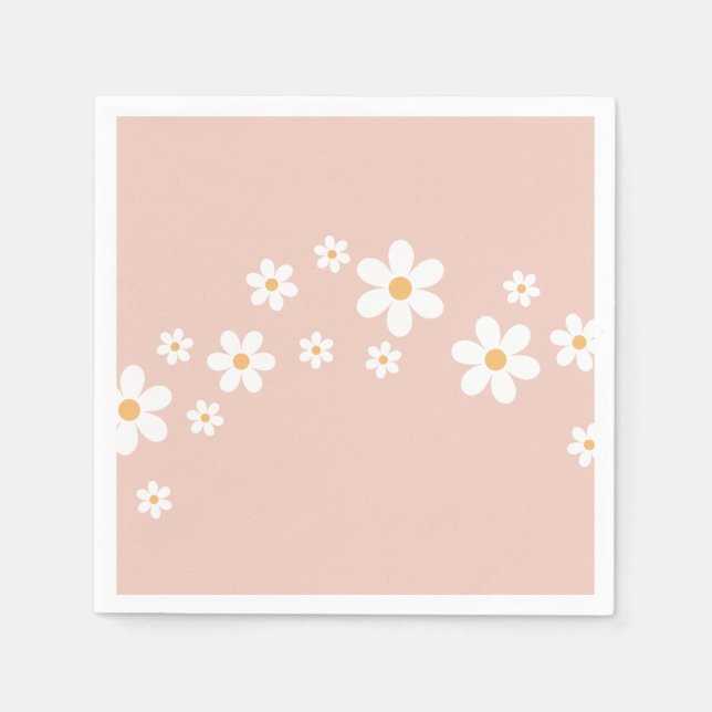 Guardanapo De Papel Retro Daisy Groovy Flor Rosa (Frente)