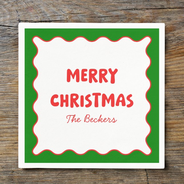 Guardanapo De Papel Retro divertido Vermelho ondulado e Natal personal (Criador carregado)