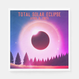 Guardanapo De Papel Retro Elipse solar Total 8 de abril de 2024 paisag
