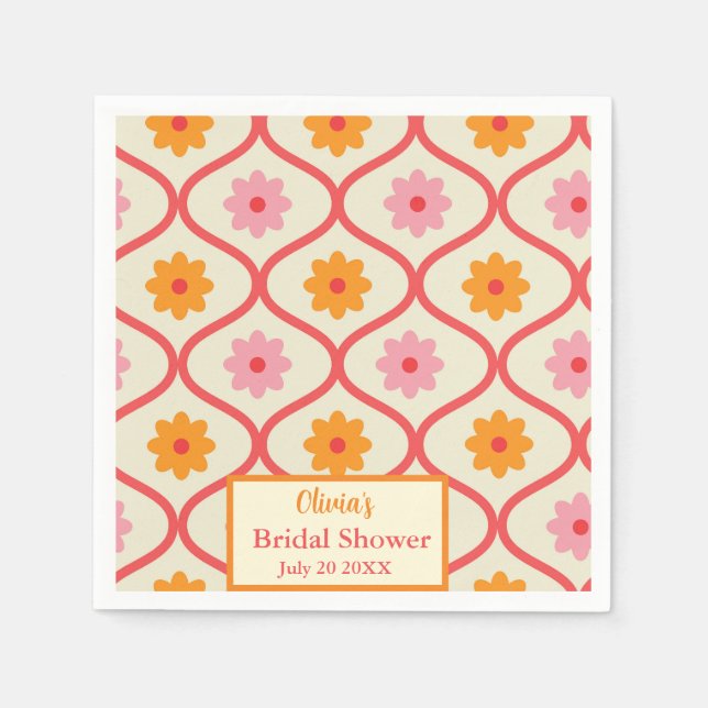 Guardanapo De Papel Retro Floral Ogee Mid-Century Modern Bridal Shower (Frente)