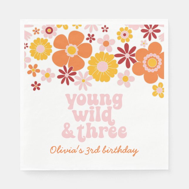 Guardanapo De Papel Retro Floral Young Wild Três anos Napkins (Frente)