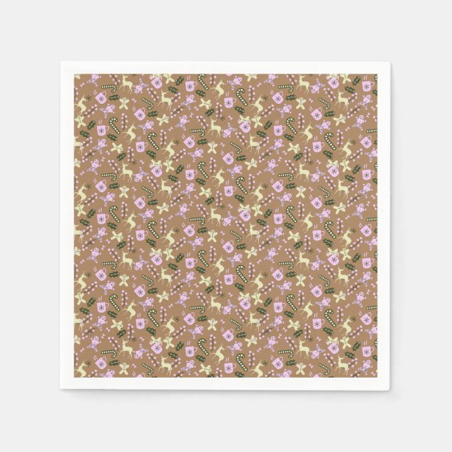 Guardanapo De Papel Retro Gingerbird Deer Candycane Treats Natal (Frente)