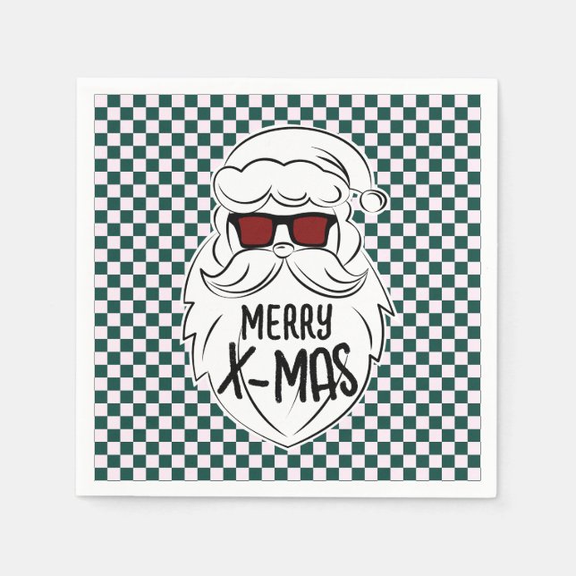 Guardanapo De Papel Retro Green Pink Checkered Santa Claus Christmas  (Frente)