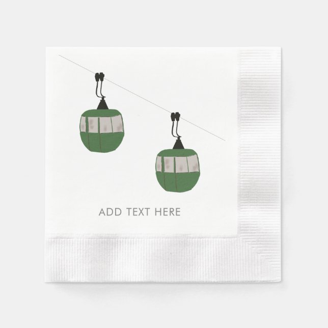 Guardanapo De Papel Retro Green Ski Gondola Lift Skiers (Frente)