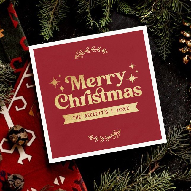 Guardanapo De Papel Retro Groovy Feliz Feriado de Natal (Criador carregado)