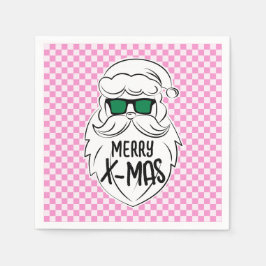Guardanapo De Papel Retro Groovy Pink Checkered Santa Claus Christmas 
