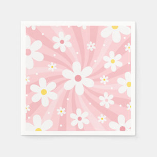 Guardanapo De Papel Retro Groovy Pink Sunshine Daisy Floral Hippie