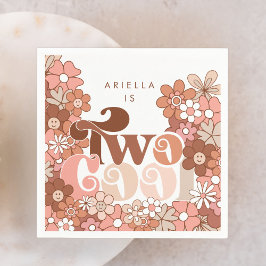 Guardanapo De Papel Retro Groovy - segundo aniversário de duas garotas