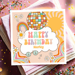Guardanapo De Papel Retro Hippie 70s Rainbow Aniversário do Groovy Par