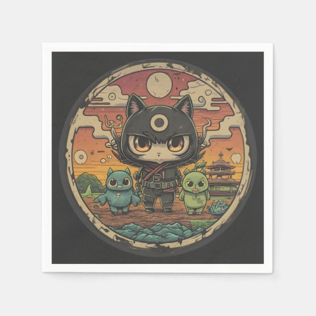 Guardanapo De Papel Retro Island Pals: Ninja Cat Crew (Frente)