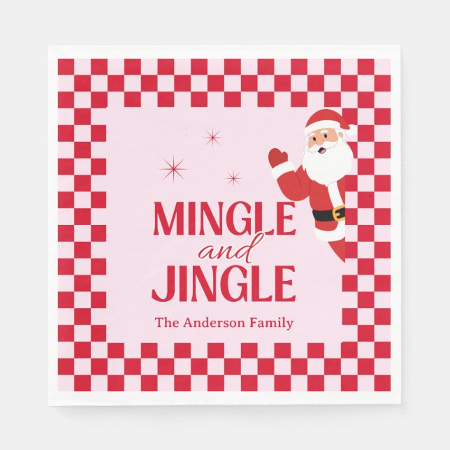 Guardanapo De Papel Retro Jingle And Mingle Christmas Checkerboard Red (Frente)