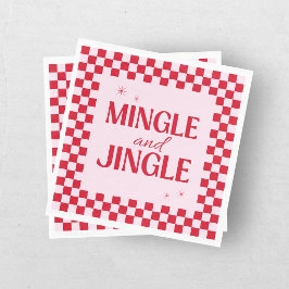 Guardanapo De Papel Retro Jingle e Mingle Natal Xadrez Vermelho