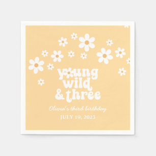 Guardanapo De Papel Retro Jovem Selvagem três Daisy floral 3º aniversá