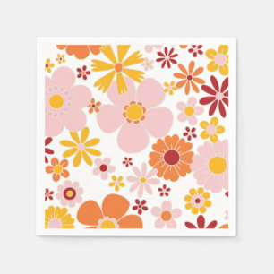 Guardanapo De Papel Retro Laranja Floral rosa Aniversário