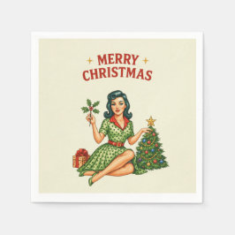 Guardanapo De Papel Retro Merry Christmas Pin-Up Paper Napkin 