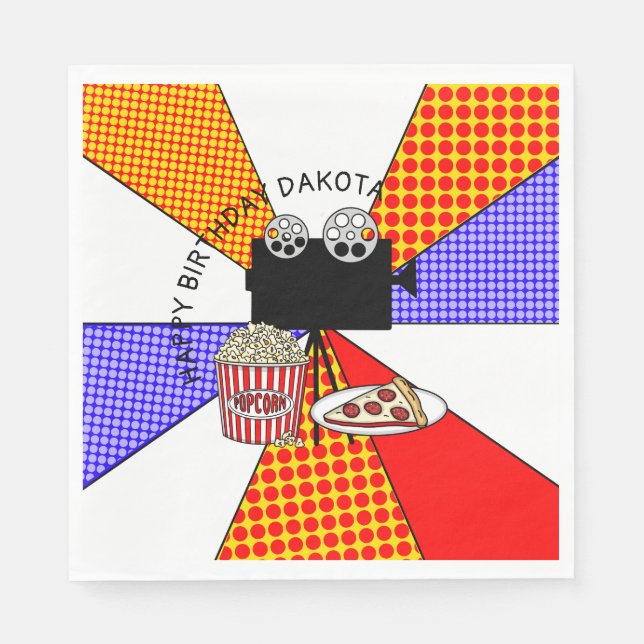 Guardanapo De Papel Retro Movie Night Festa de aniversário (Frente)