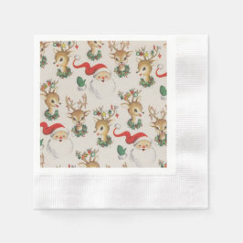 Guardanapo De Papel Retro Natal Papai Noel, Reindeer Napkins