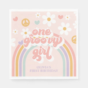 Guardanapo De Papel Retro One Groovy Girl Arco-íris 1º Aniversário